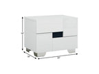 18" White Solid and Manufactured Wood And Mirrored Glass Two Drawer Nightstand