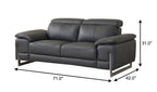 71" Dark Gray And Silver Genuine Leather Loveseat