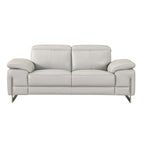71" Light Gray And Silver Genuine Leather Loveseat