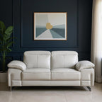 71" Light Gray And Silver Genuine Leather Loveseat