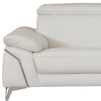 87" White Italian Leather Sofa With Silver Legs