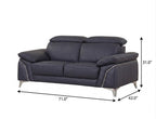 71" Navy Blue And Silver Genuine Leather Loveseat