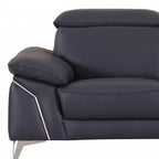 71" Navy Blue And Silver Genuine Leather Loveseat