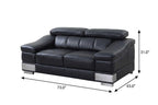 73" Black And Silver Genuine Leather Love Seat