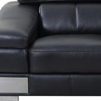 73" Black And Silver Genuine Leather Love Seat