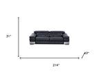 Three Piece Indoor Black Italian Leather Six Person Seating Set