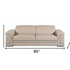 89" Camel Italian Leather Sofa With Silver Legs