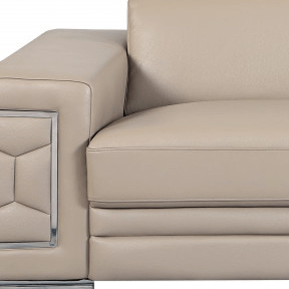 89" Camel Italian Leather Sofa With Silver Legs