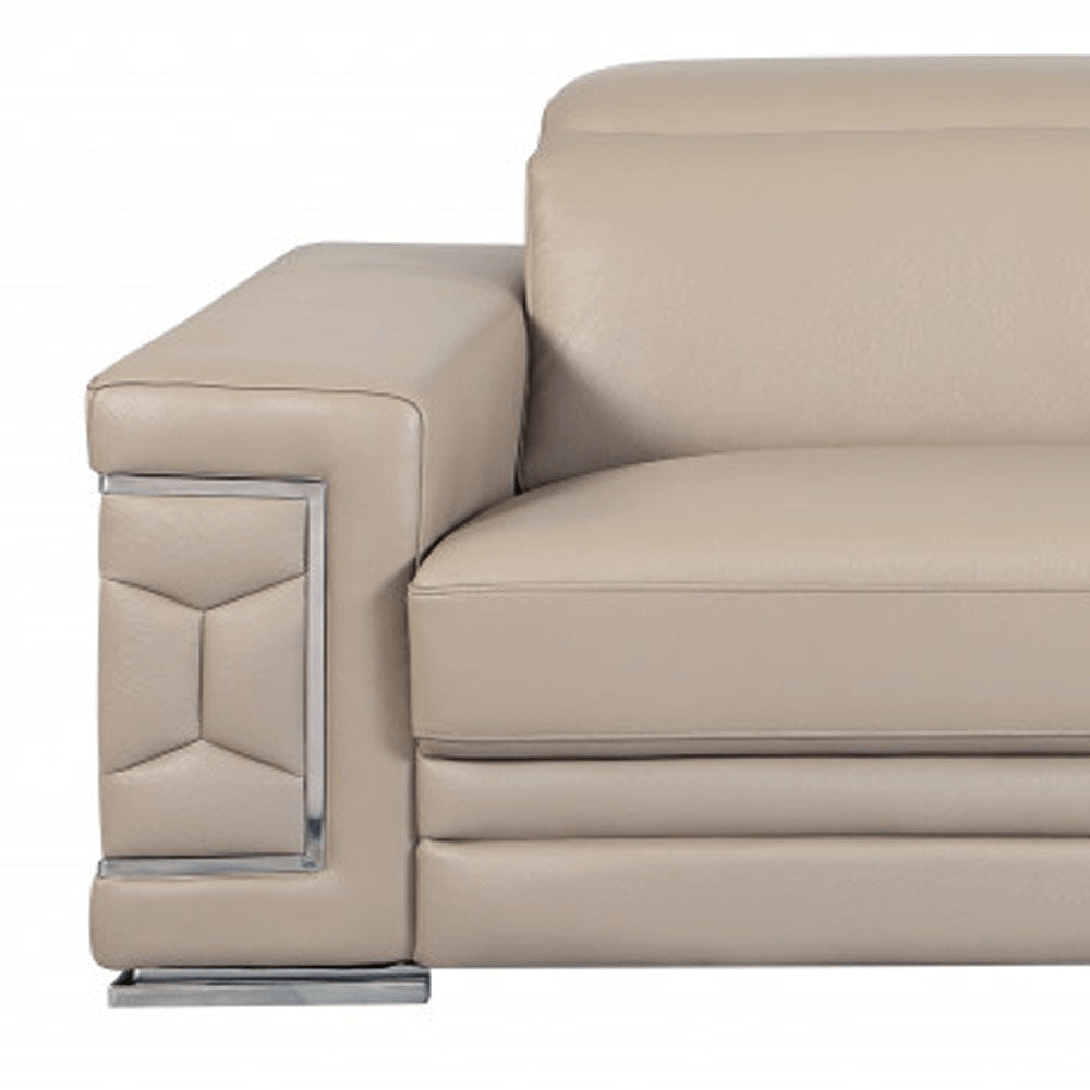 89" Camel Italian Leather Sofa With Silver Legs