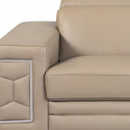 71" Beige And Silver Genuine Leather Love Seat