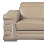 71" Beige And Silver Genuine Leather Love Seat