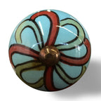 Set of Eight White And Navy Blue Geo Lines Ceramic Drawer Pull Knobs