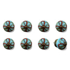 Set of Eight White And Navy Blue Geo Lines Ceramic Drawer Pull Knobs