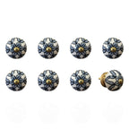 Set of Eight White And Navy Blue Geo Lines Ceramic Drawer Pull Knobs