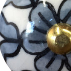 Set of Eight White And Navy Blue Geo Lines Ceramic Drawer Pull Knobs