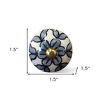 Set of Eight White And Navy Blue Geo Lines Ceramic Drawer Pull Knobs
