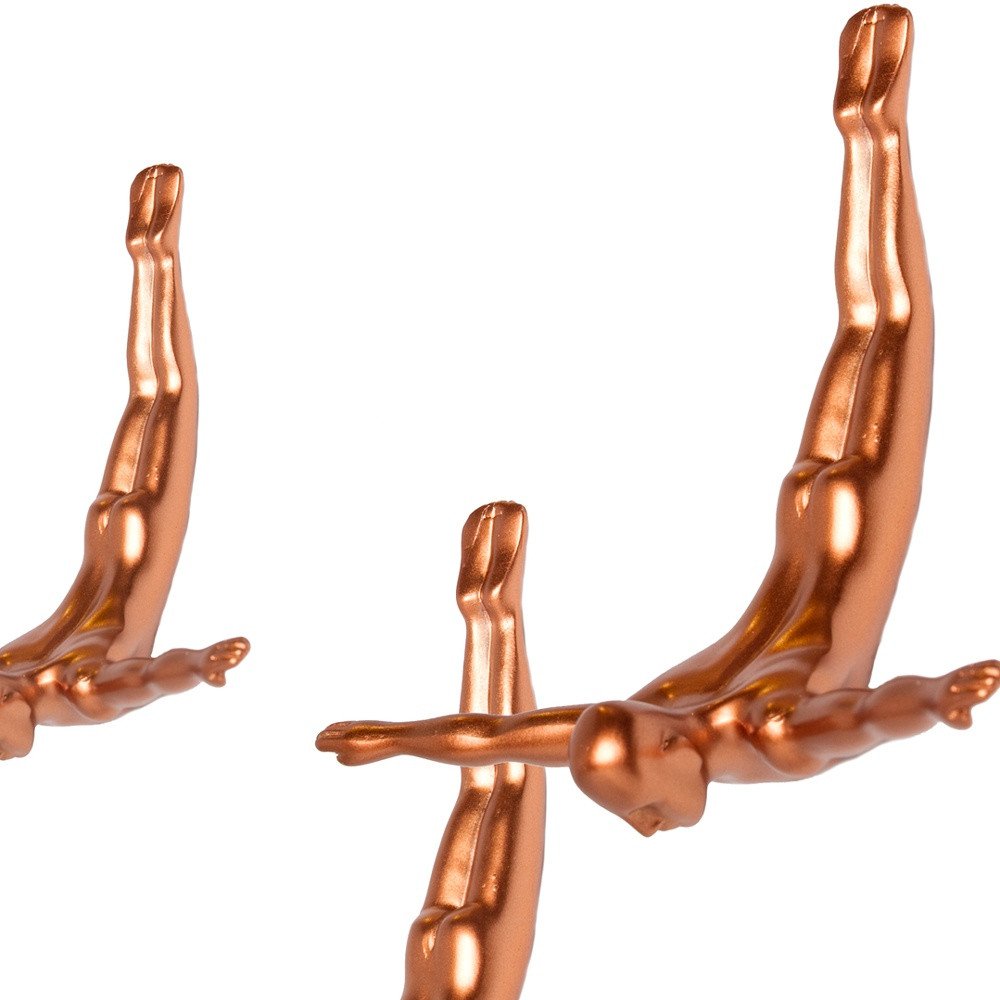 Set of Three Black Resin Diving Man Hanging Dimensional Sculpture