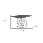 48" Taupe And Silver Metal Dining Table