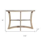 47" Taupe Half Moon Three Leg Console Table With Shelves