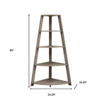 60" Taupe Wood Four Tier Corner Bookcase