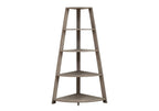60" Taupe Wood Four Tier Corner Bookcase