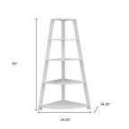 White Wood Four Tier Corner Bookcase