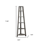 71" Espresso Wood Five Tier Corner Bookcase