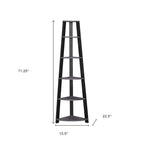 71" Espresso Wood Five Tier Corner Bookcase