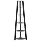 71" Espresso Wood Five Tier Corner Bookcase
