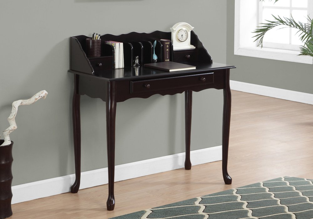 36" Dark Brown Solid Wood Computer Desk With Three Drawers