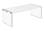 44" White And Clear Wood And Glass Coffee Table