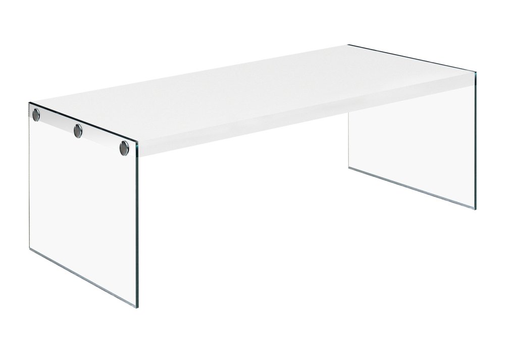 44" White And Clear Wood And Glass Coffee Table
