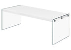 44" White And Clear Wood And Glass Coffee Table