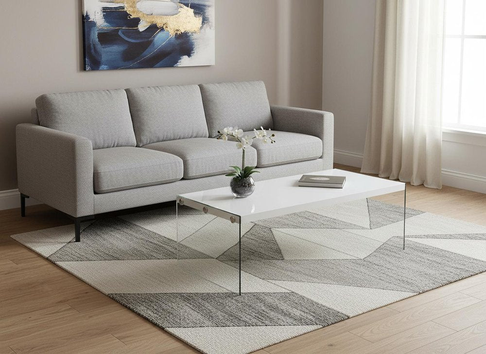 44" White And Clear Wood And Glass Coffee Table
