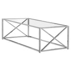 22" Clear And Silver Glass And Iron Coffee Table