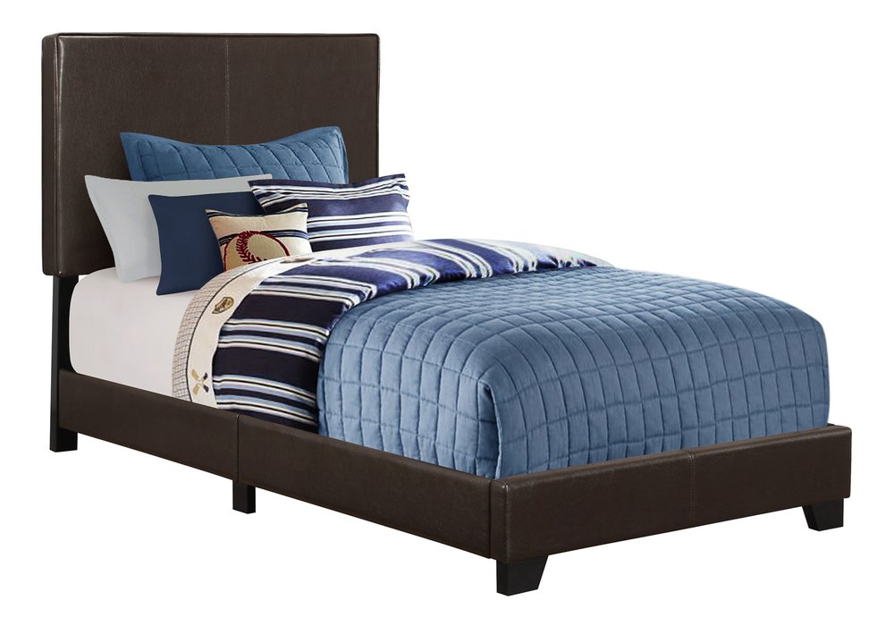 Brown Solid Wood Twin Upholstered Faux Leather Bed Frame