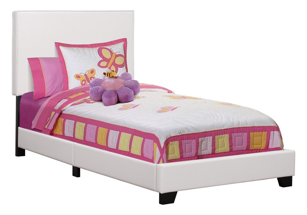 White Solid Wood Twin Upholstered Faux Leather Bed Frame