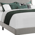 Gray Solid Wood Queen Upholstered Linen Bed Frame with Nailhead Trim