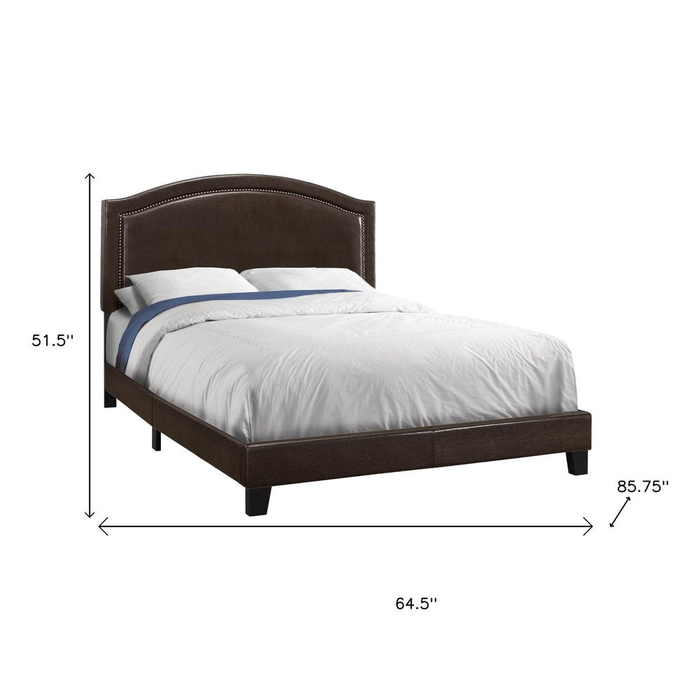 Gray Solid Wood Queen Upholstered Linen Bed Frame with Nailhead Trim