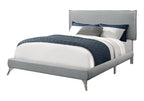 Gray Solid Wood Queen Upholstered Linen Bed Frame with Nailhead Trim