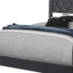Light Gray and Gray Wood Tufted Upholstered Queen Bed Frame with Nailhead Trim