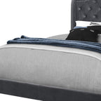 Light Gray and Gray Wood Tufted Upholstered Queen Bed Frame with Nailhead Trim