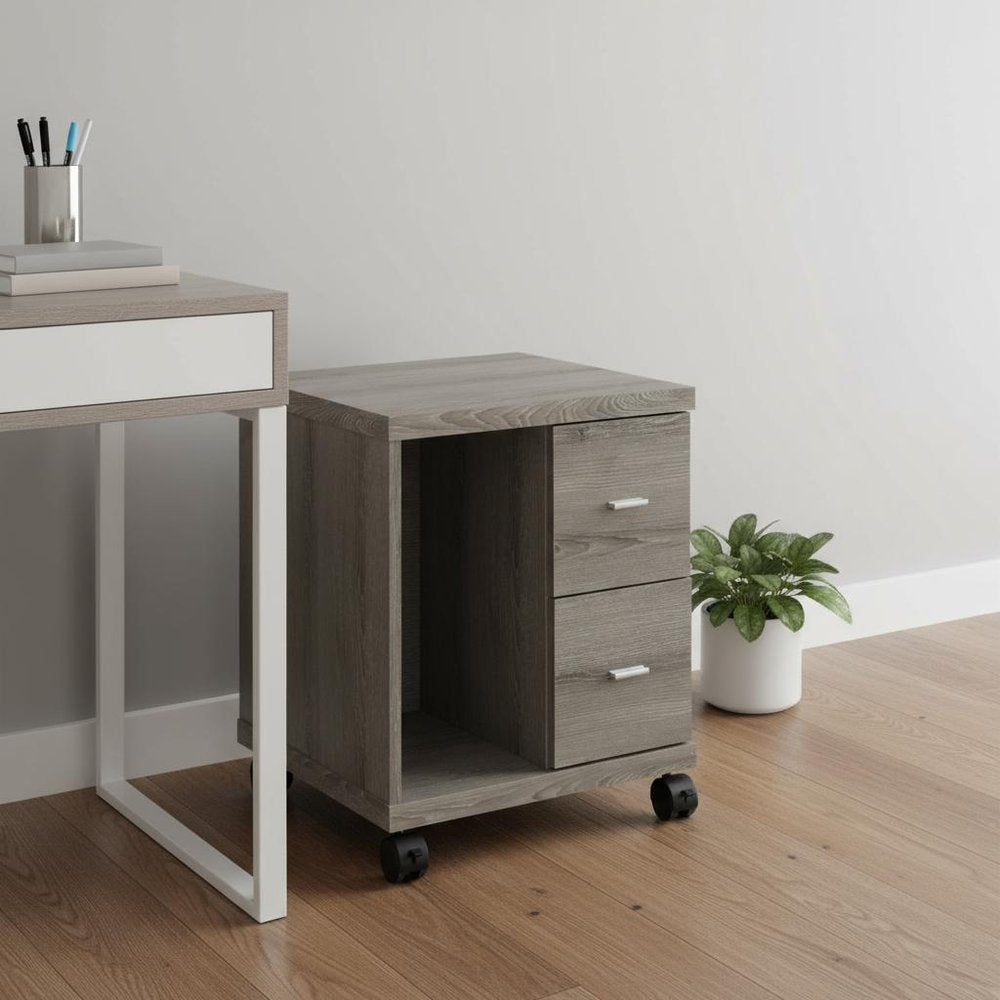 17.75" X 17.75" X 23" Dark Taupe Particle Board Hollow Core 2 Drawers  Office Cabinet