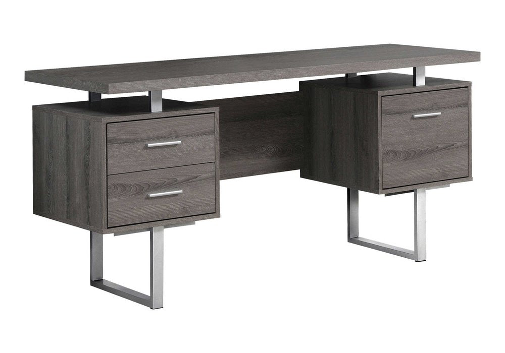 60" Black and Silver Computer Desk With Three Drawers