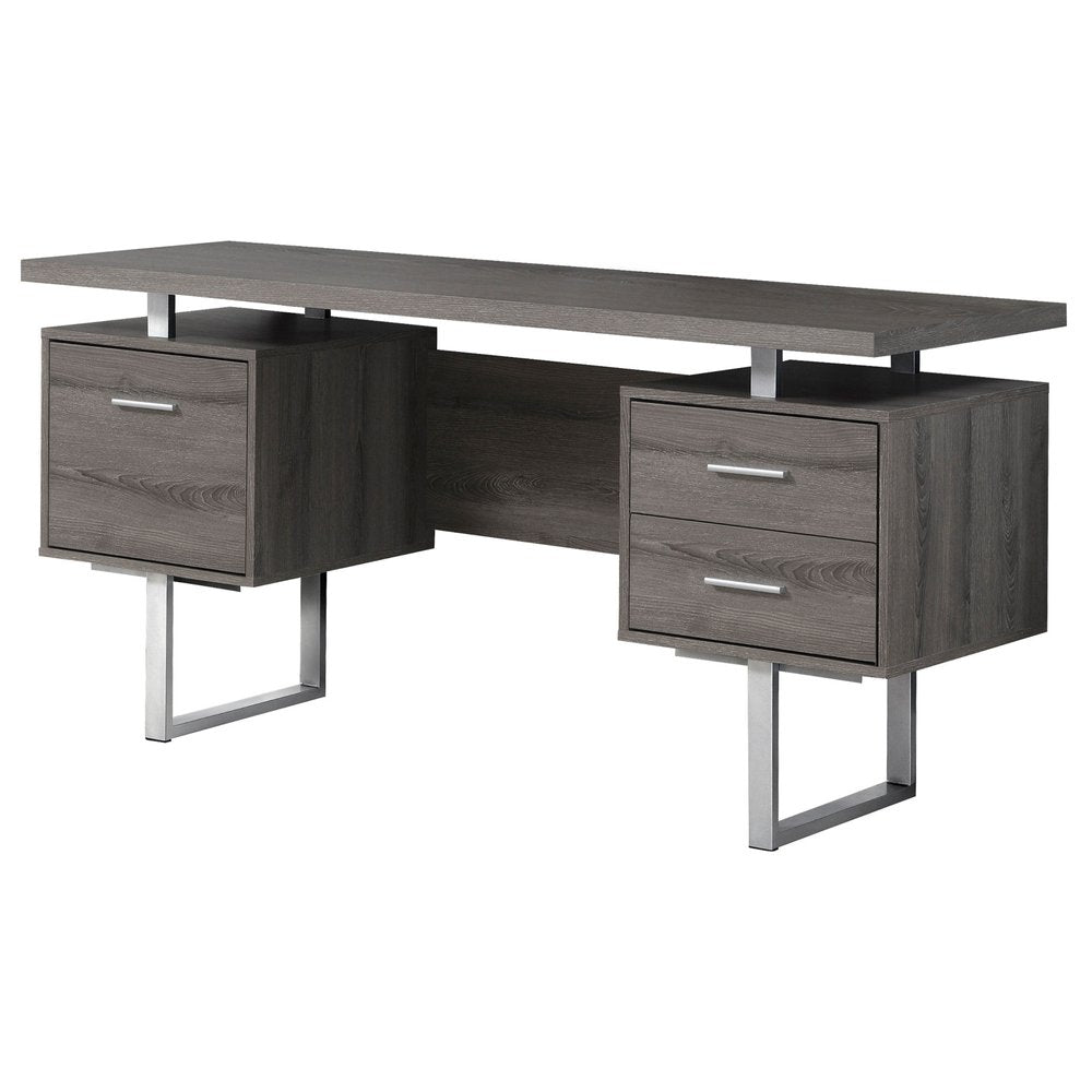 60" Black and Silver Computer Desk With Three Drawers