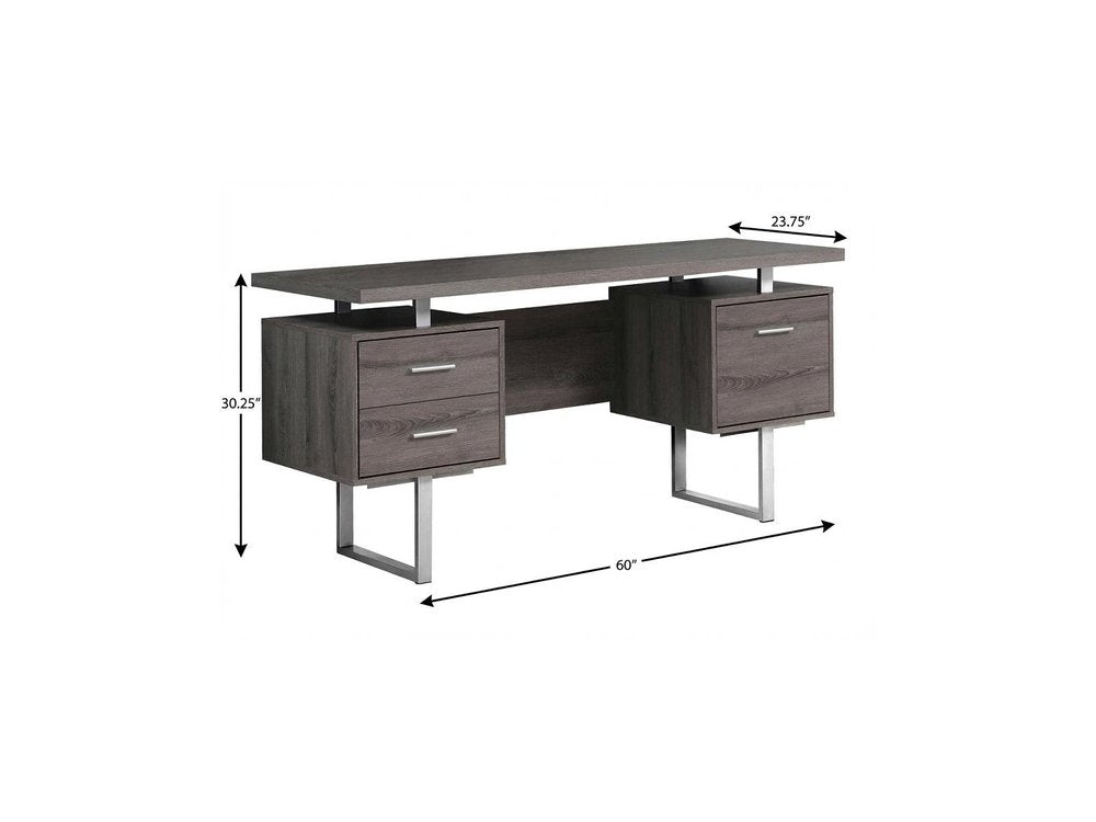 60" Black and Silver Computer Desk With Three Drawers