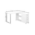 47" White and Silver L Shape Computer Desk With Three Drawers