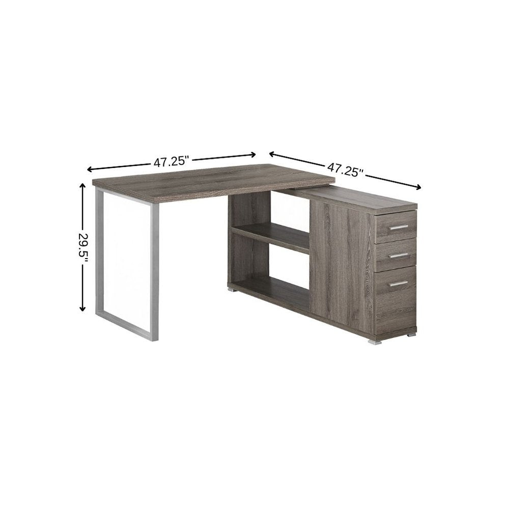 47" White and Silver L Shape Computer Desk With Three Drawers