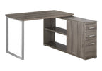 47" White and Silver L Shape Computer Desk With Three Drawers