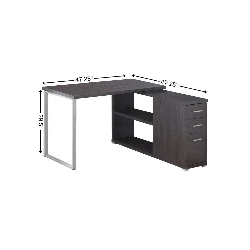 47" White and Silver L Shape Computer Desk With Three Drawers